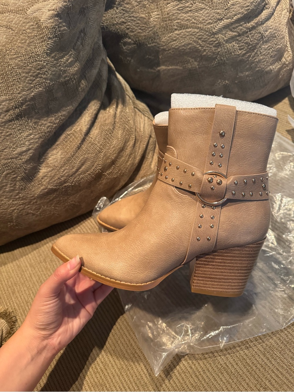 Tan Studded Ankle Boots